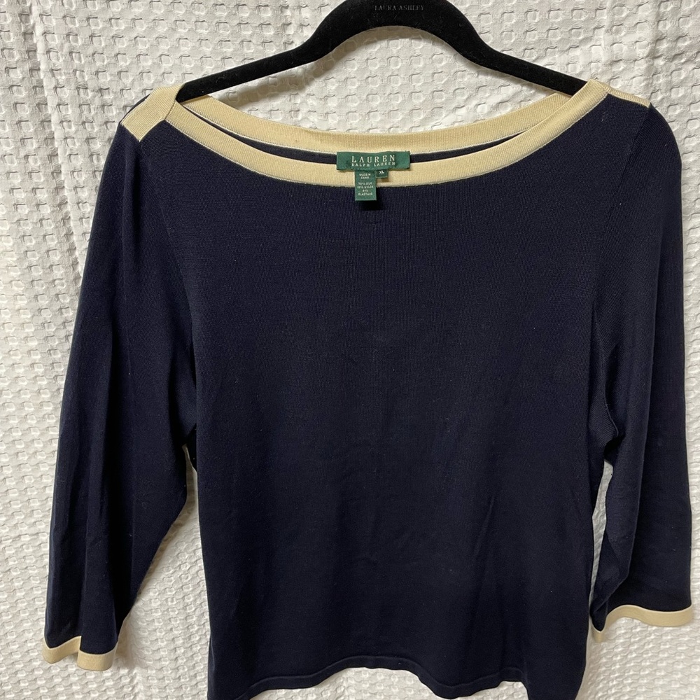 Lauren Ralph Lauren XL navy and cream light pull over top my closet